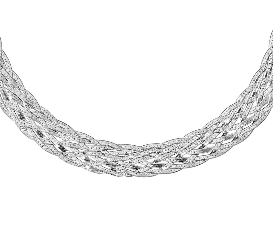 Italian Silver Braided Choker Necklace Sterling , 11.5g