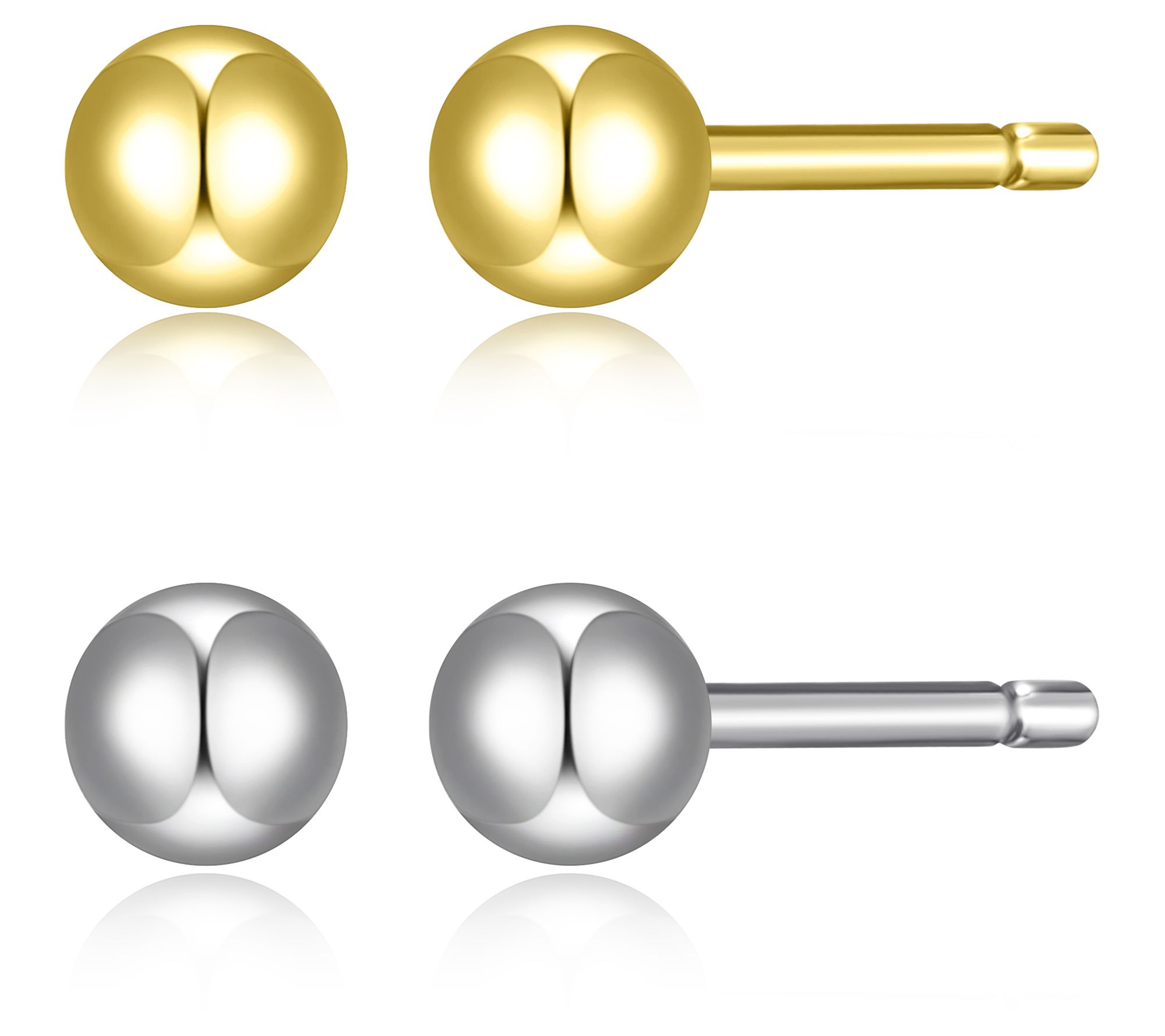 Silver Style Two-Tone Set of 2 Ball Stud Earrin s, Sterling
