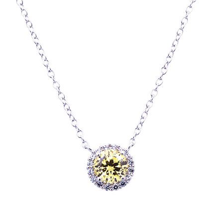 Diamonique 100-Facet Canary Halo Pendant, Plati num Clad
