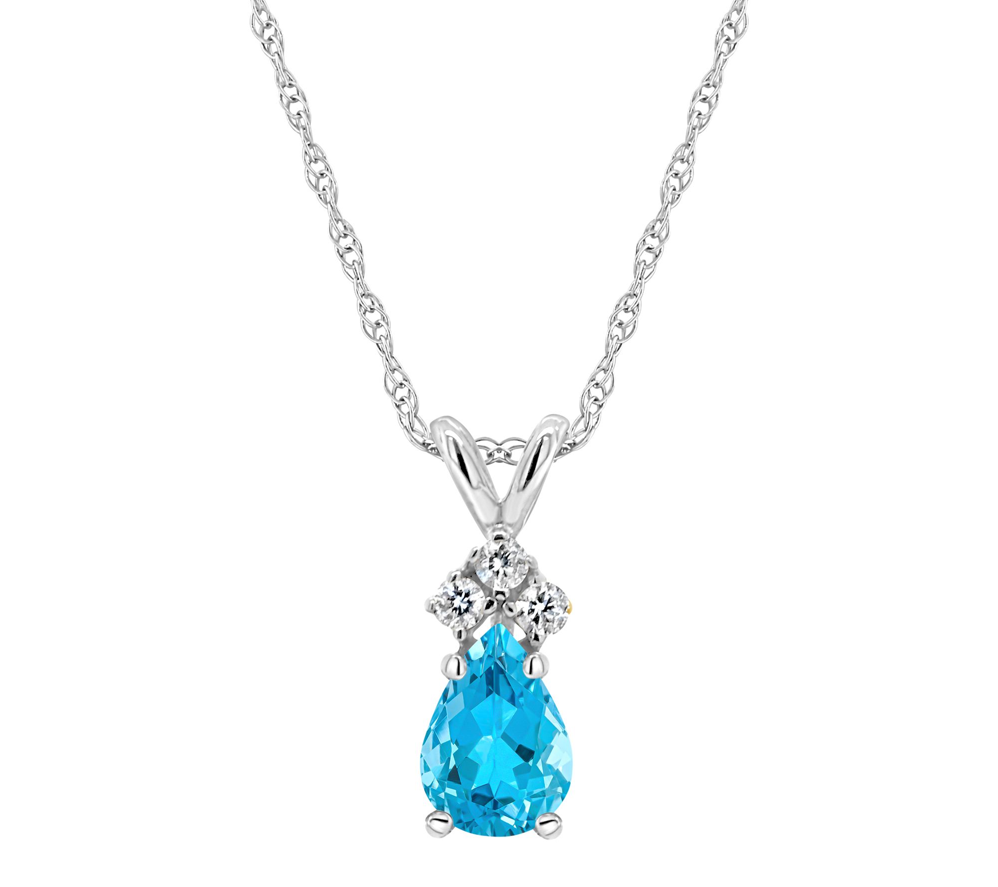 14K Gold 0.85 cttw Blue Topaz Diamond Accent Pendant w/ Chain