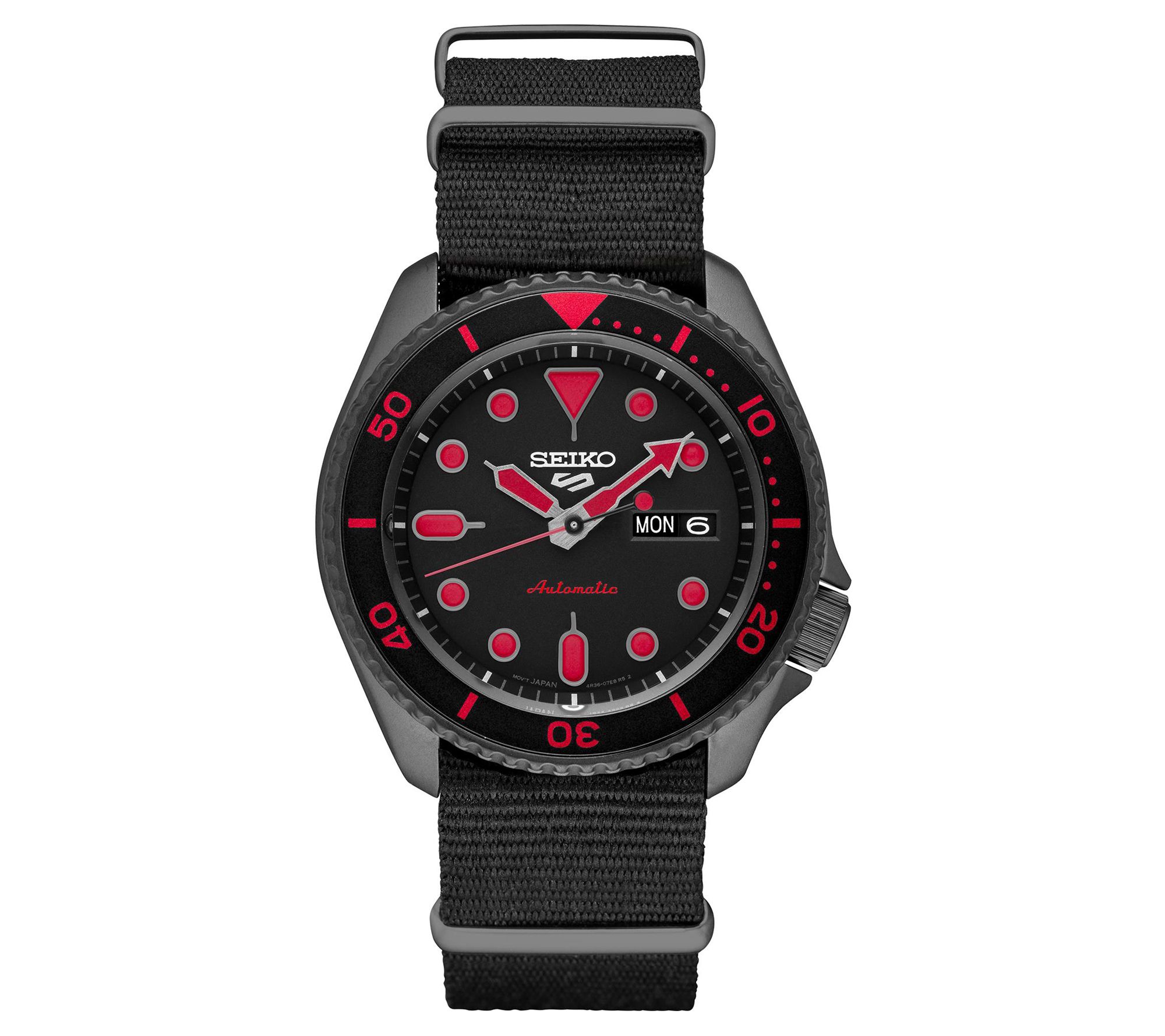 Seiko Mens Automatic Black and Red Sports Watc h