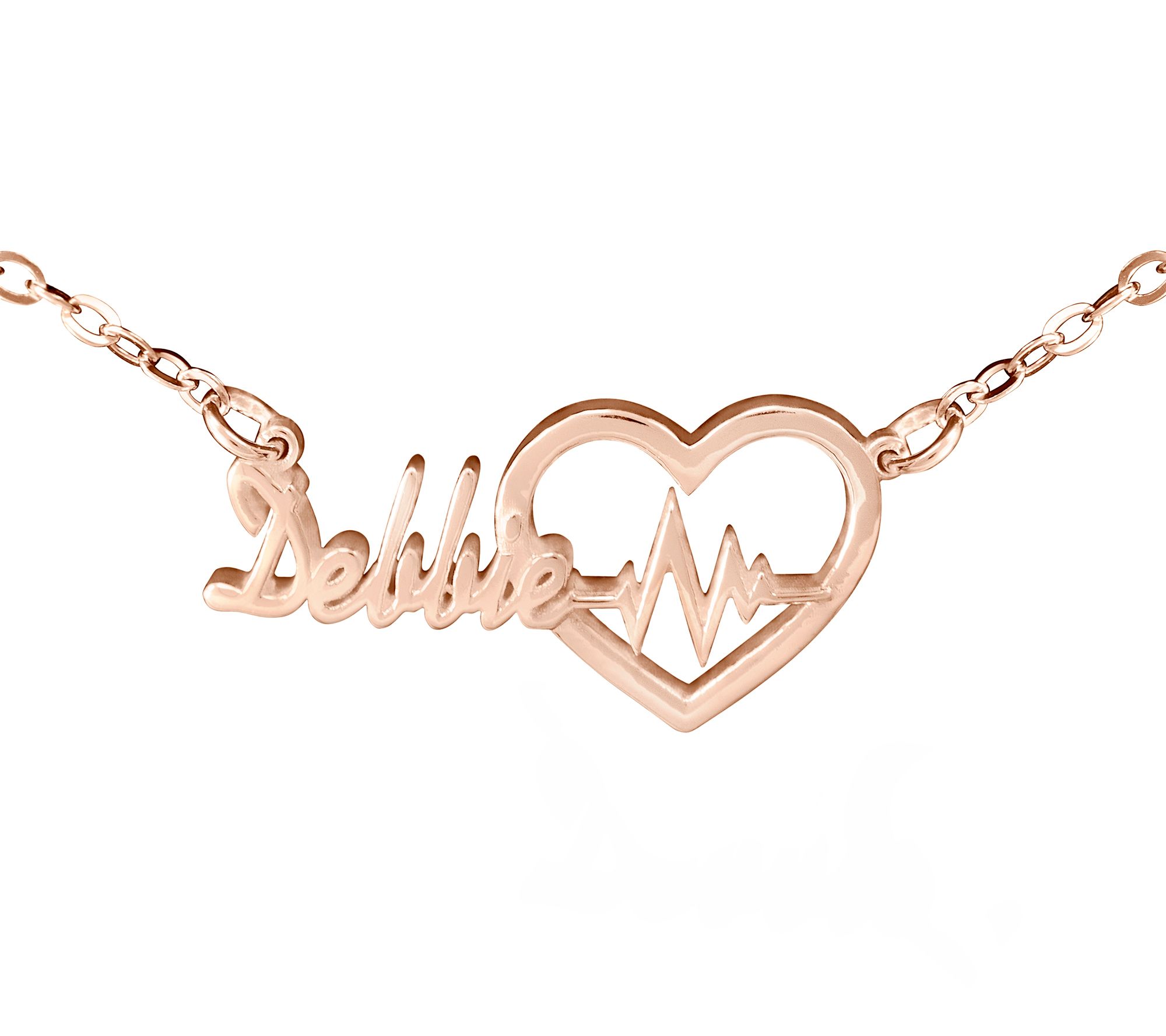 14K Rose Gold-Plated Personalized Heartbeat Nam e Necklace