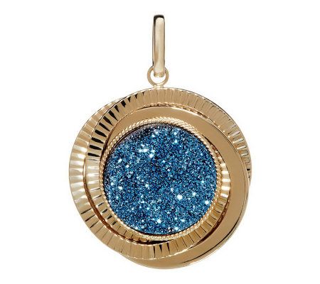 Italian Gold Reversible Druzy Quartz/Labradori te Pendant, 14K