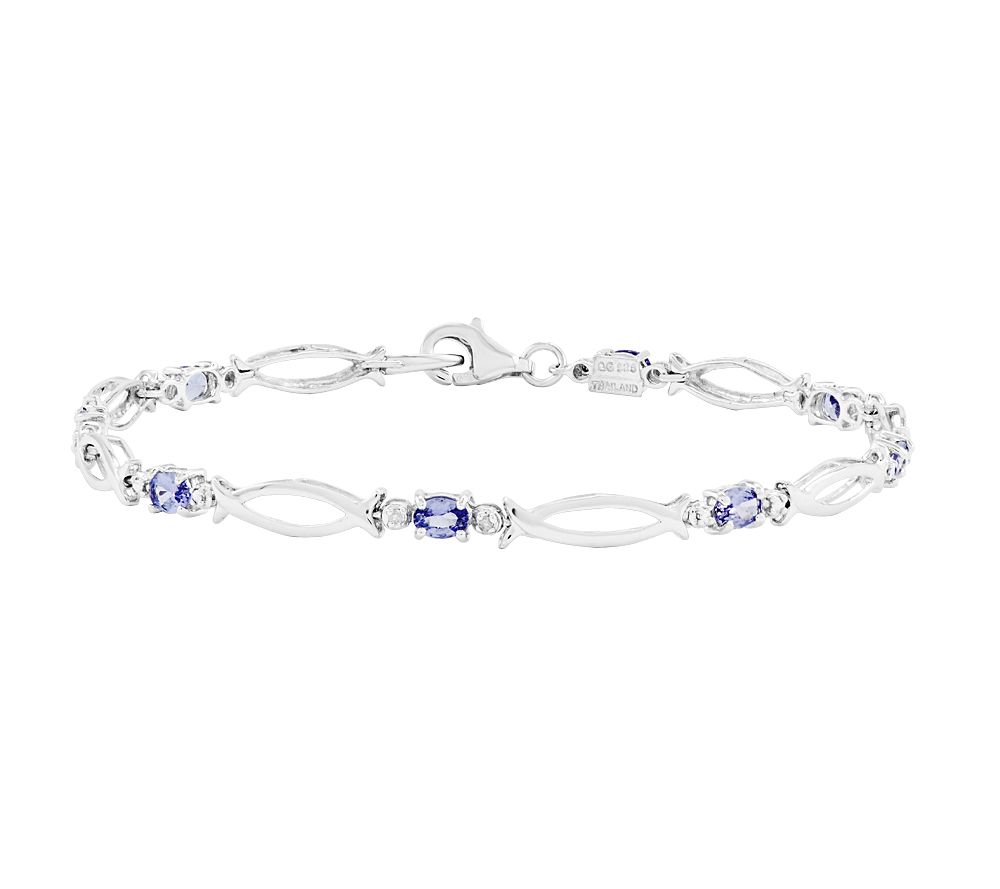 Sterling 7-1/4 Oval Gemstone & Diamond Accent Tennis Bracelet