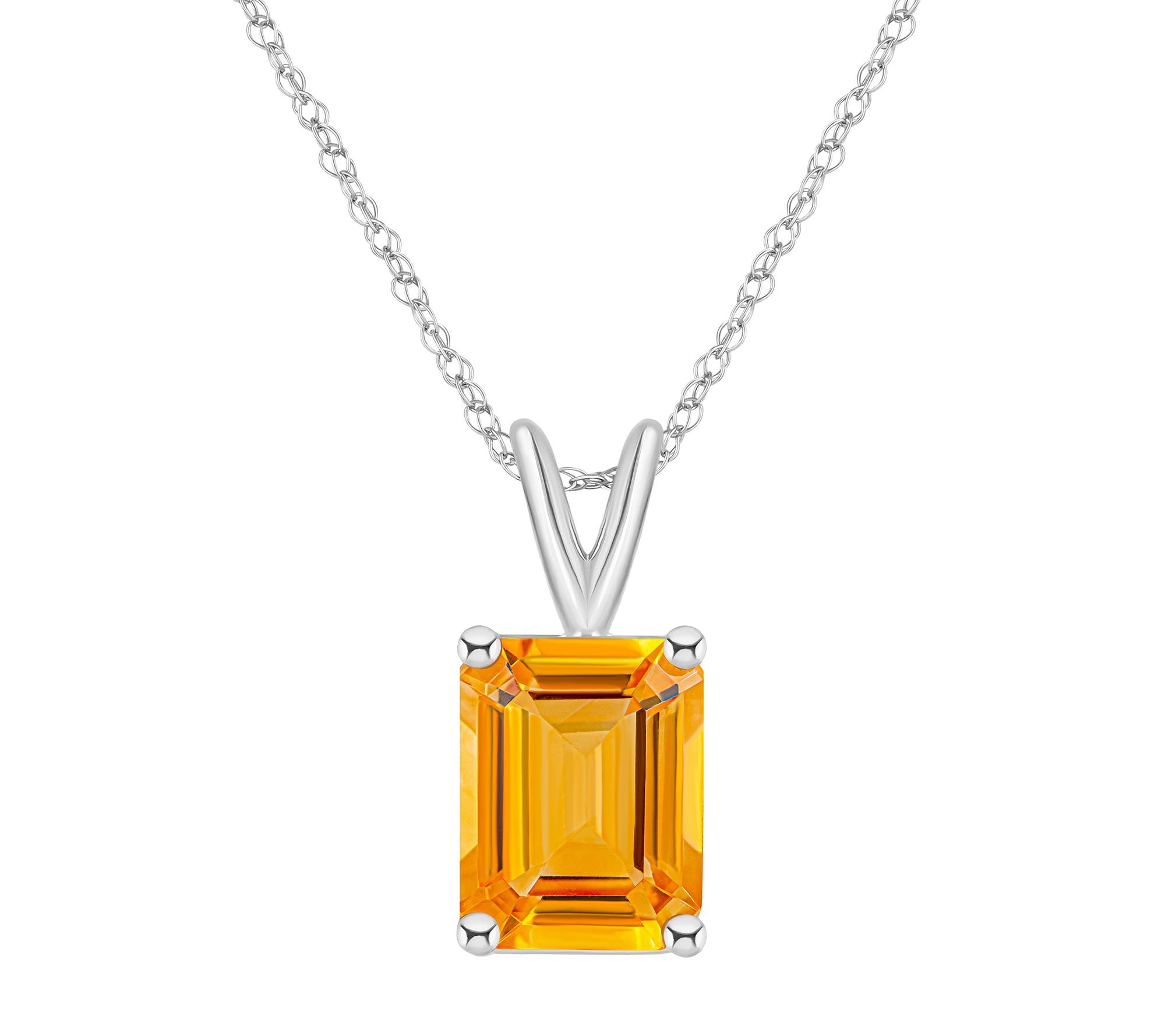 14K Gold Emerald-Cut 3.15 cttw Citrine Pend ant w/ Chain