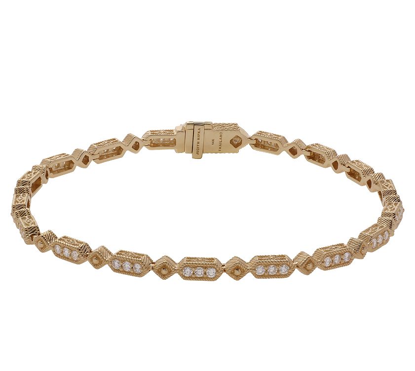 Judith Ripka 14K Gold 7-1/4 Diamond Oval Link Bracelet