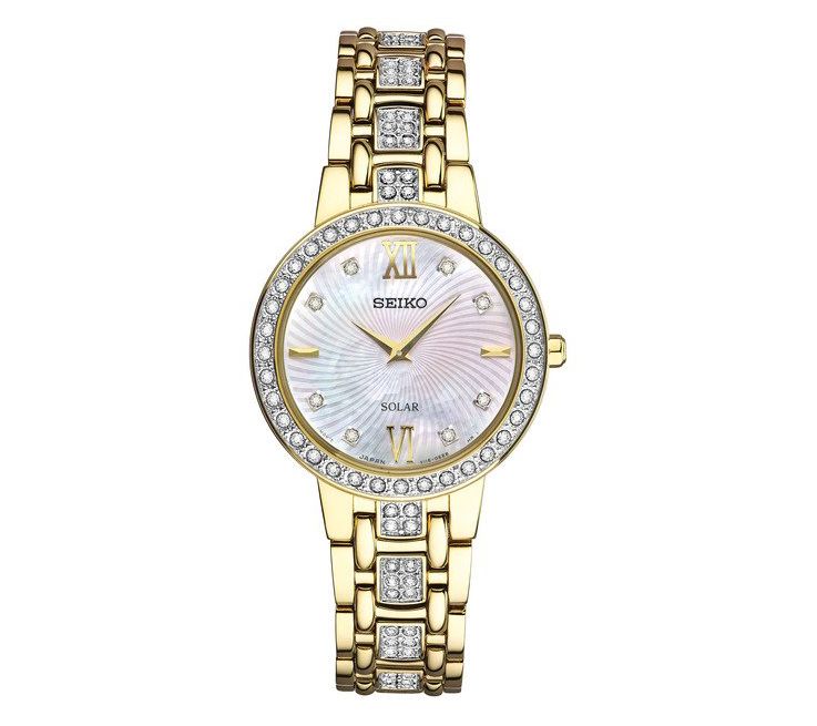 Seiko Womens Mother-of-Pearl Crystal Bezel Wat atch