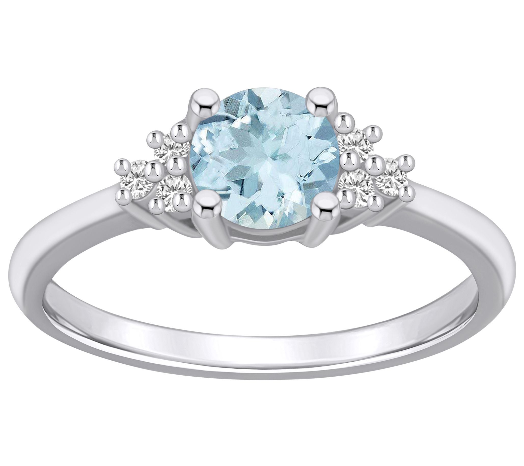 Affinity Gems Round Cut Aquamarine & Diamond Ring, 14K Gold