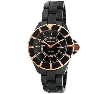 Peugeot Womens Crystal Rose Goldtone Bezel Wat ch