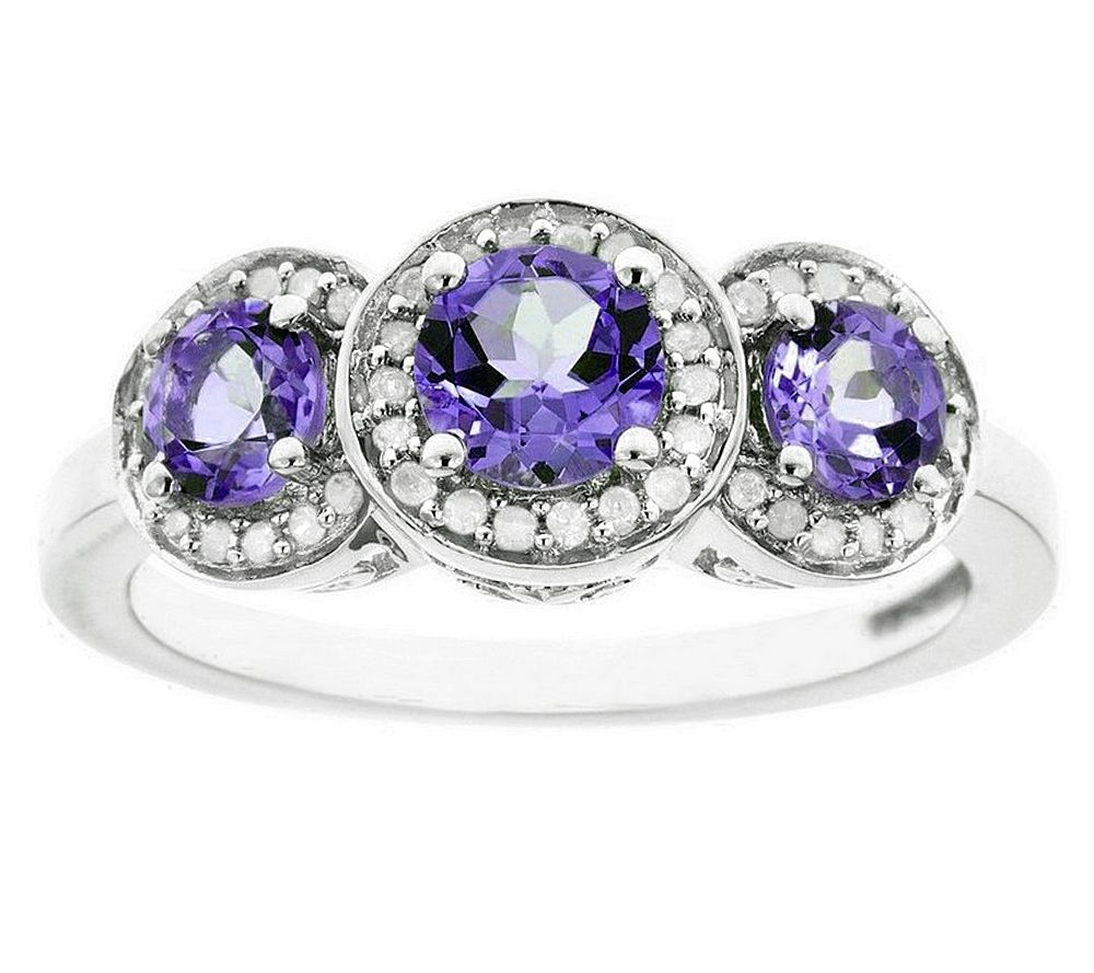 Sterling Silver Gemstone & 1/8 cttw Diamond Acc ent Ring