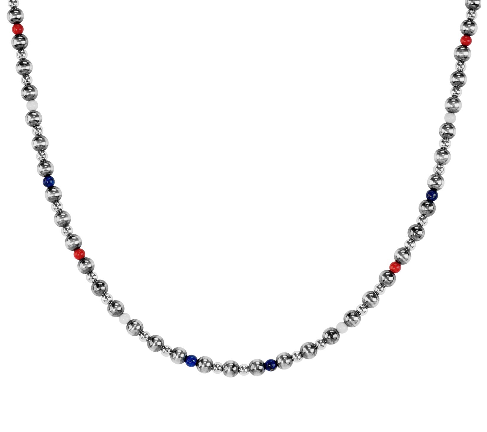 American West Sterling 24 Patriotic Gemstone B ead Necklace