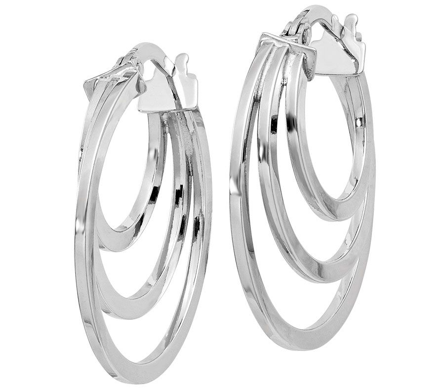 Italian Gold Polished Triple Hoop Earrings 14K