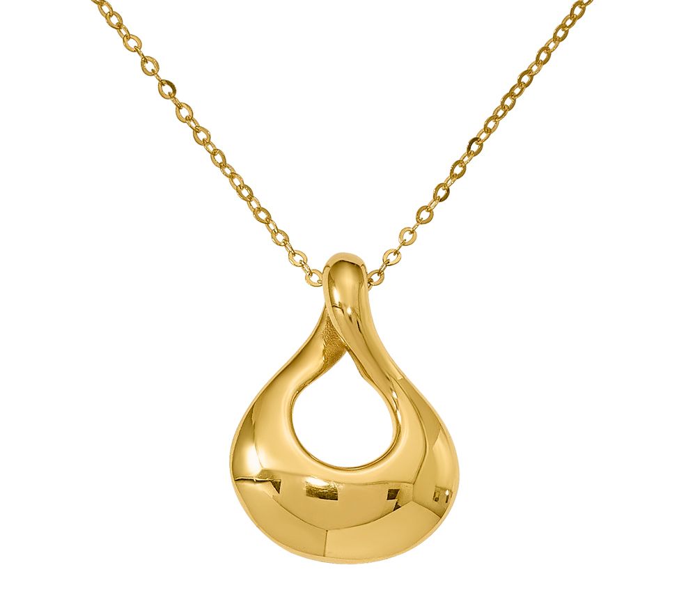 Italian Gold Tear Drop Pendant w/ Chain, 14K
