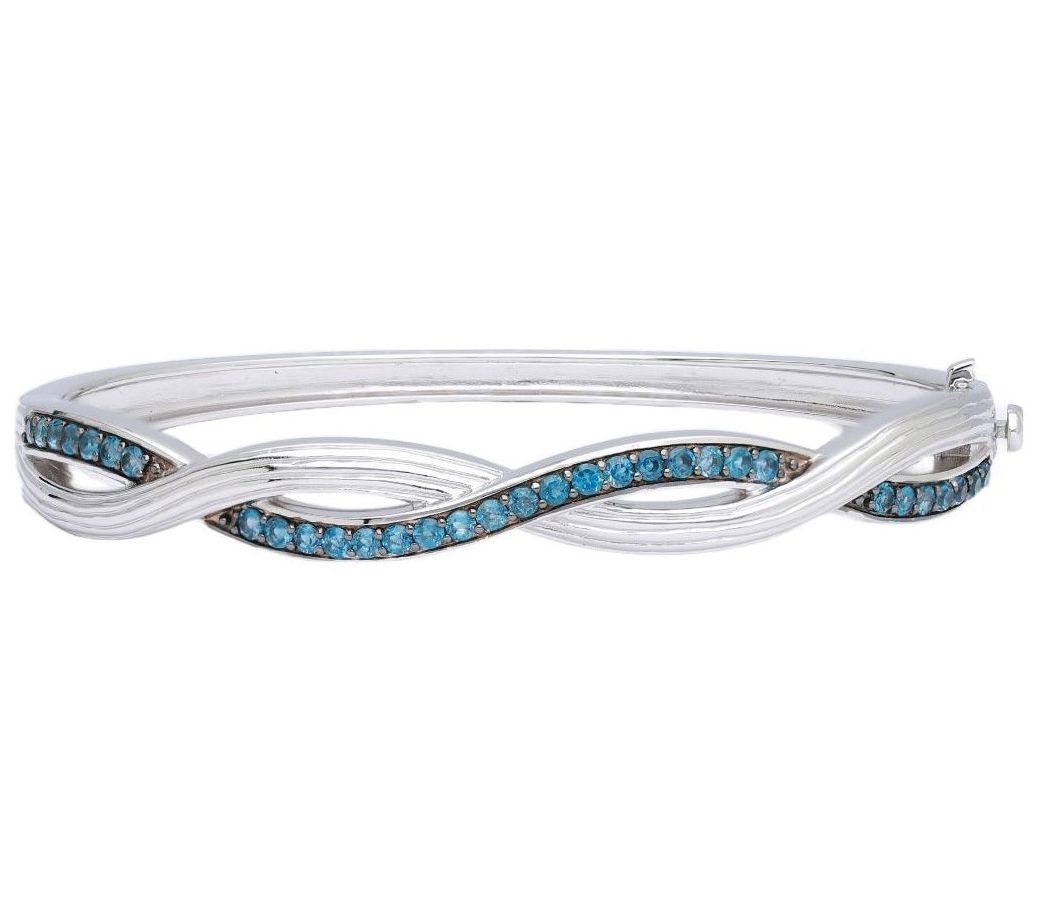 Ariva Sterling Silver Blue Topaz Braided Hinged Bangle