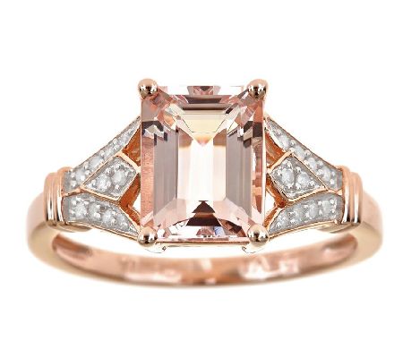 1.65 cttw Morganite & Diamond Shank Ring, Sterl ing 14K Rose