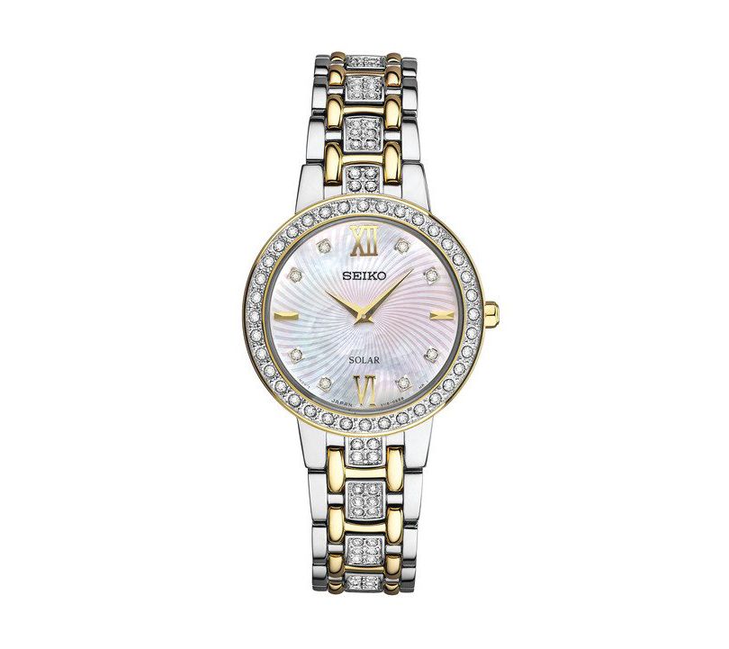 Seiko Womens Two-Tone Crystal Mother-of-Pearl Watch