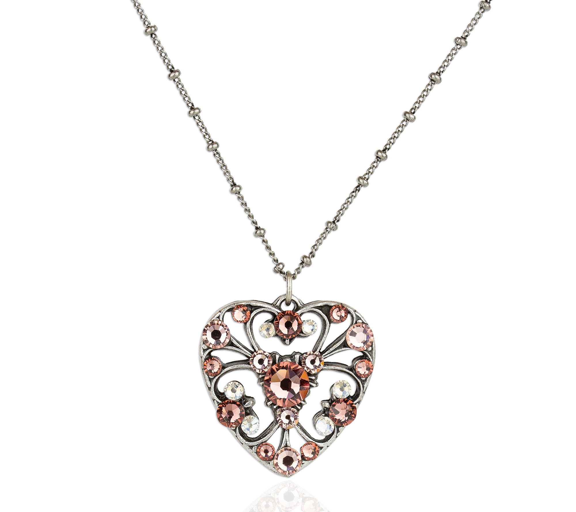 Anne Koplik Swarovski Crystal Lace Heart Pendan t w/ Chain