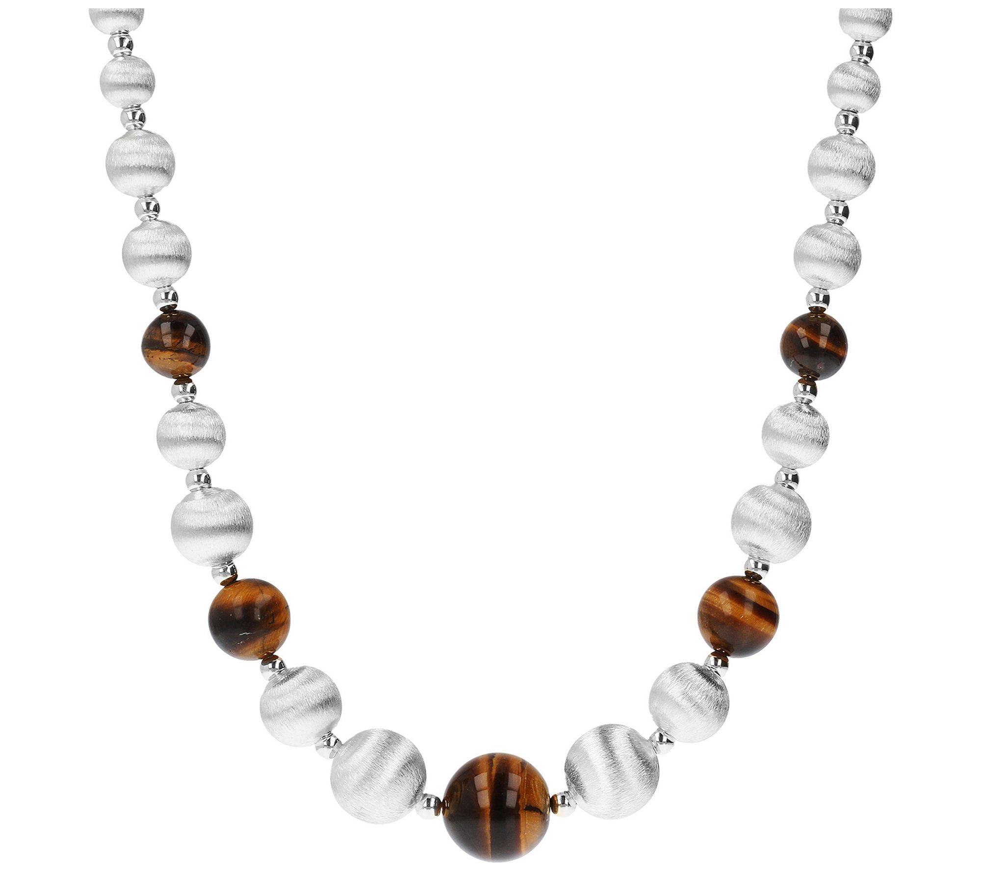 Italian Silver Tigers Eye Graduated Bead Neckl ace