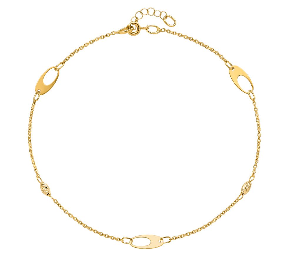 Italian Gold Open Link Station Ankle Bracele t, 14K 2.0g