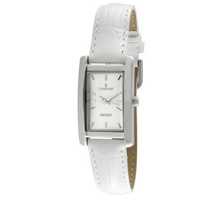 Peugeot Womens Silvertone White Leather Strap Watch