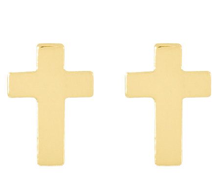 Polished Petite Cross Stud Earrings, 14K Gold