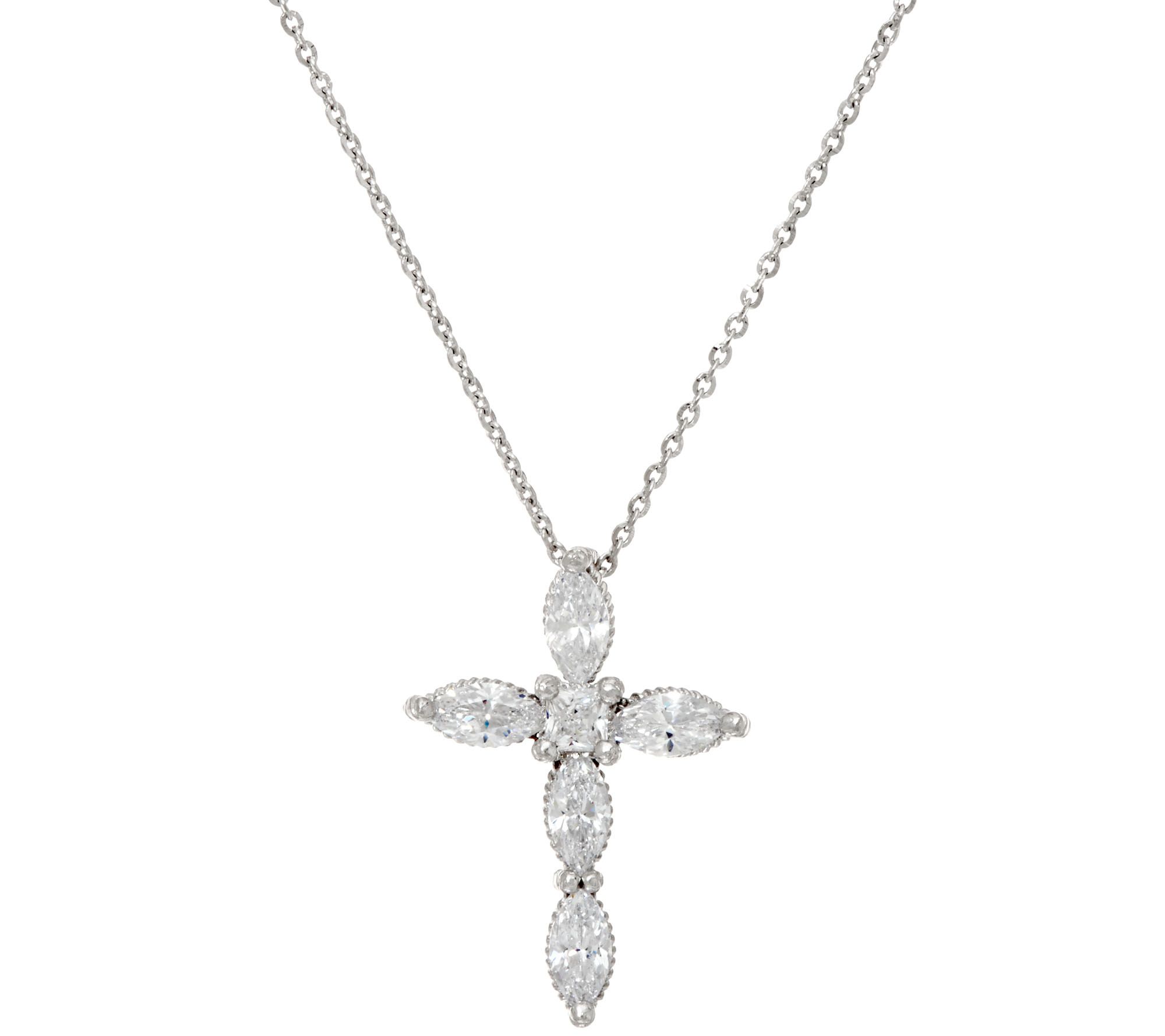 Diamonique 1.00 cttw Cross Pendant with Chain, Sterling - Page 1 — QVC.com