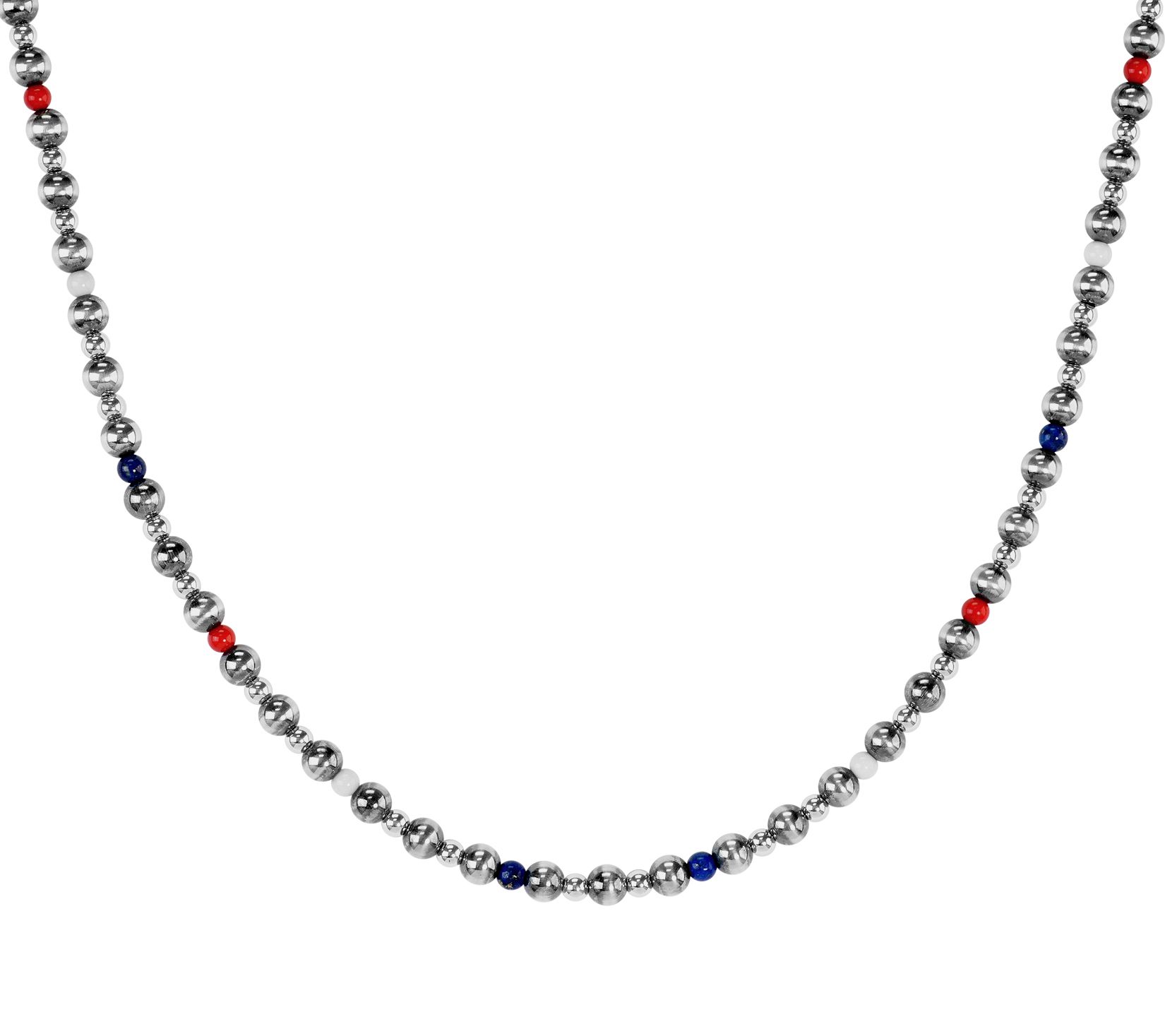 American West Sterling 31 Patriotic Gemstone B ead Necklace
