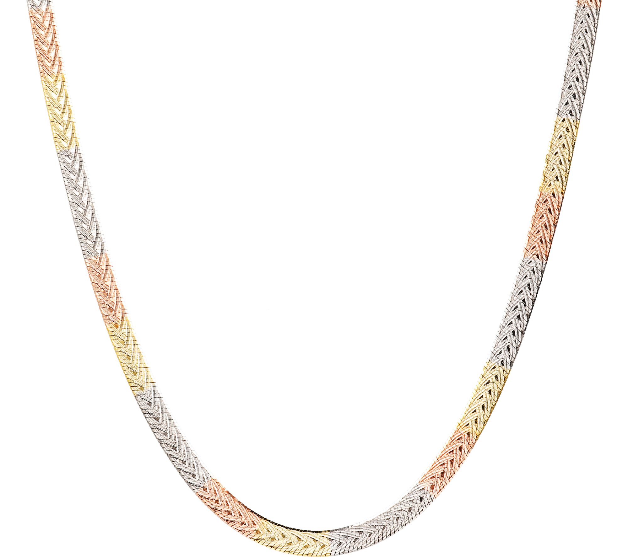 Italian Silver Tri-color 18 Herringbone Neckla ce, 7.5g
