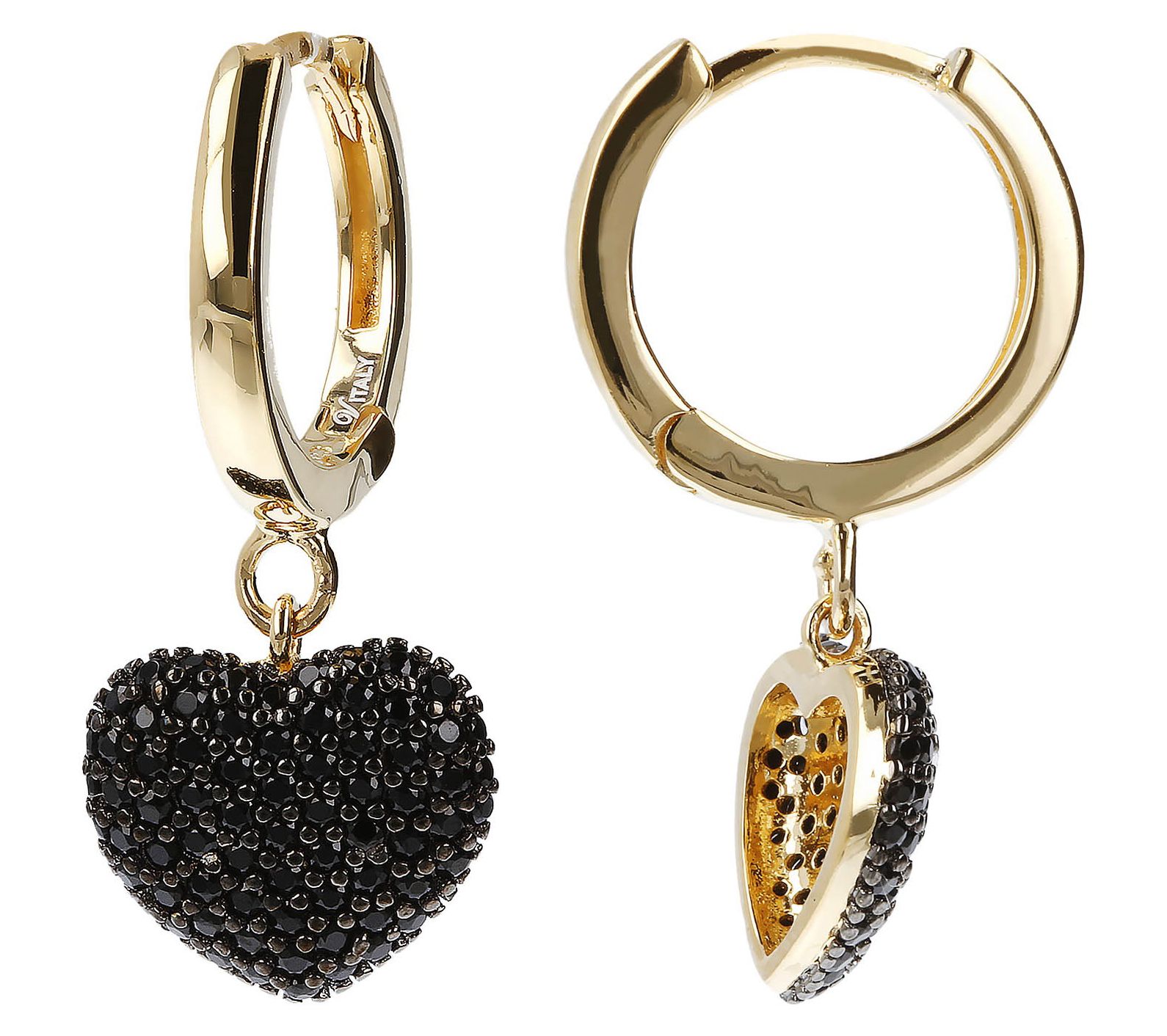 Veronese 18K Clad Black Spinel Heart Dangle Earrings