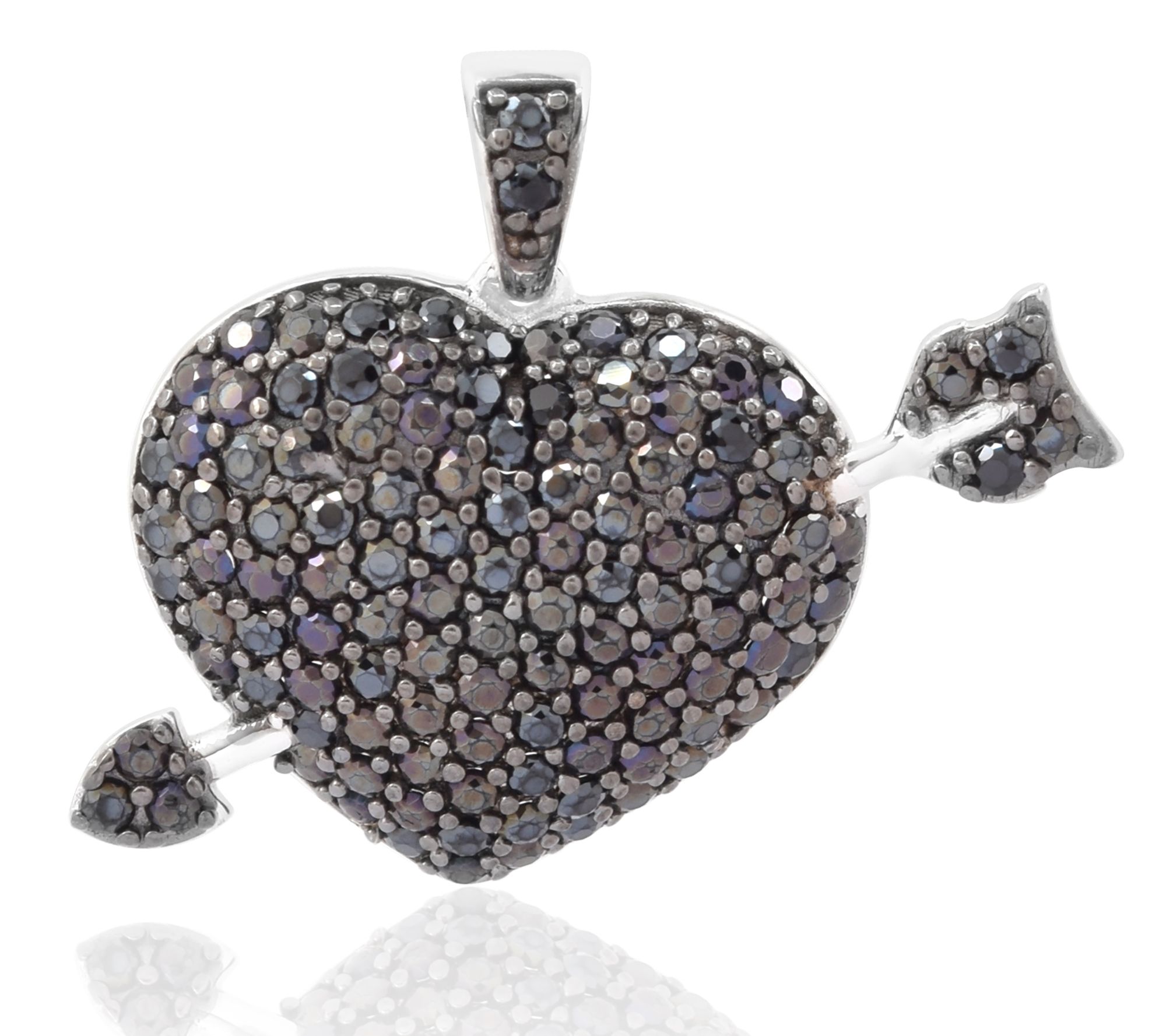 Sterling Silver Heart & Arrow Black Spinel Pend ant
