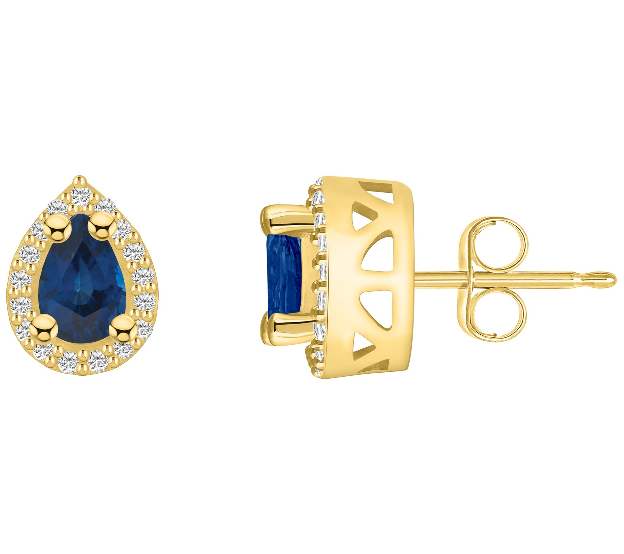 Affinity Gems 14K Gold Pear Shaped Gemstone Dia ond Halo Studs