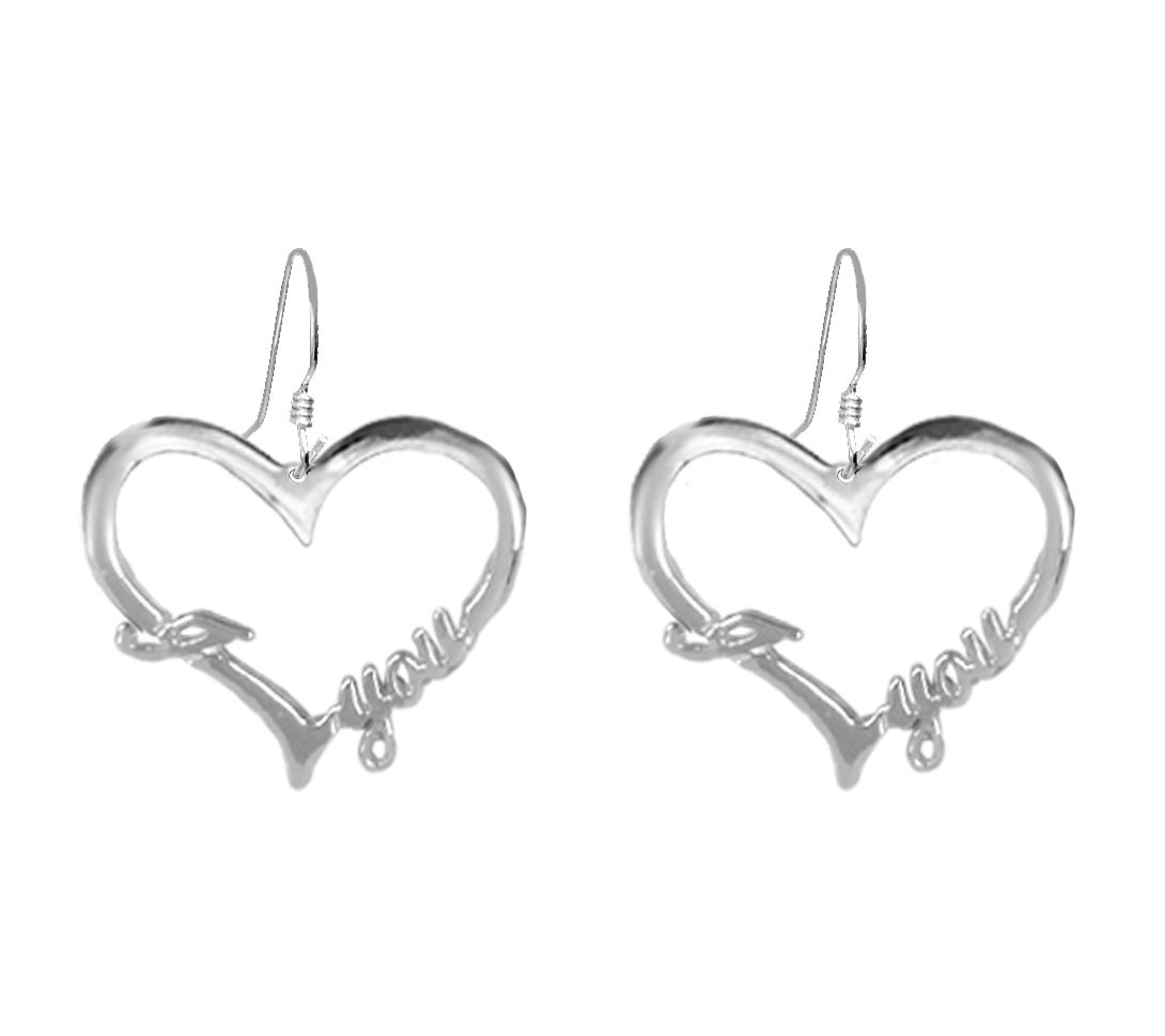 Sterling Silver Open Heart 'I Love You' Earring