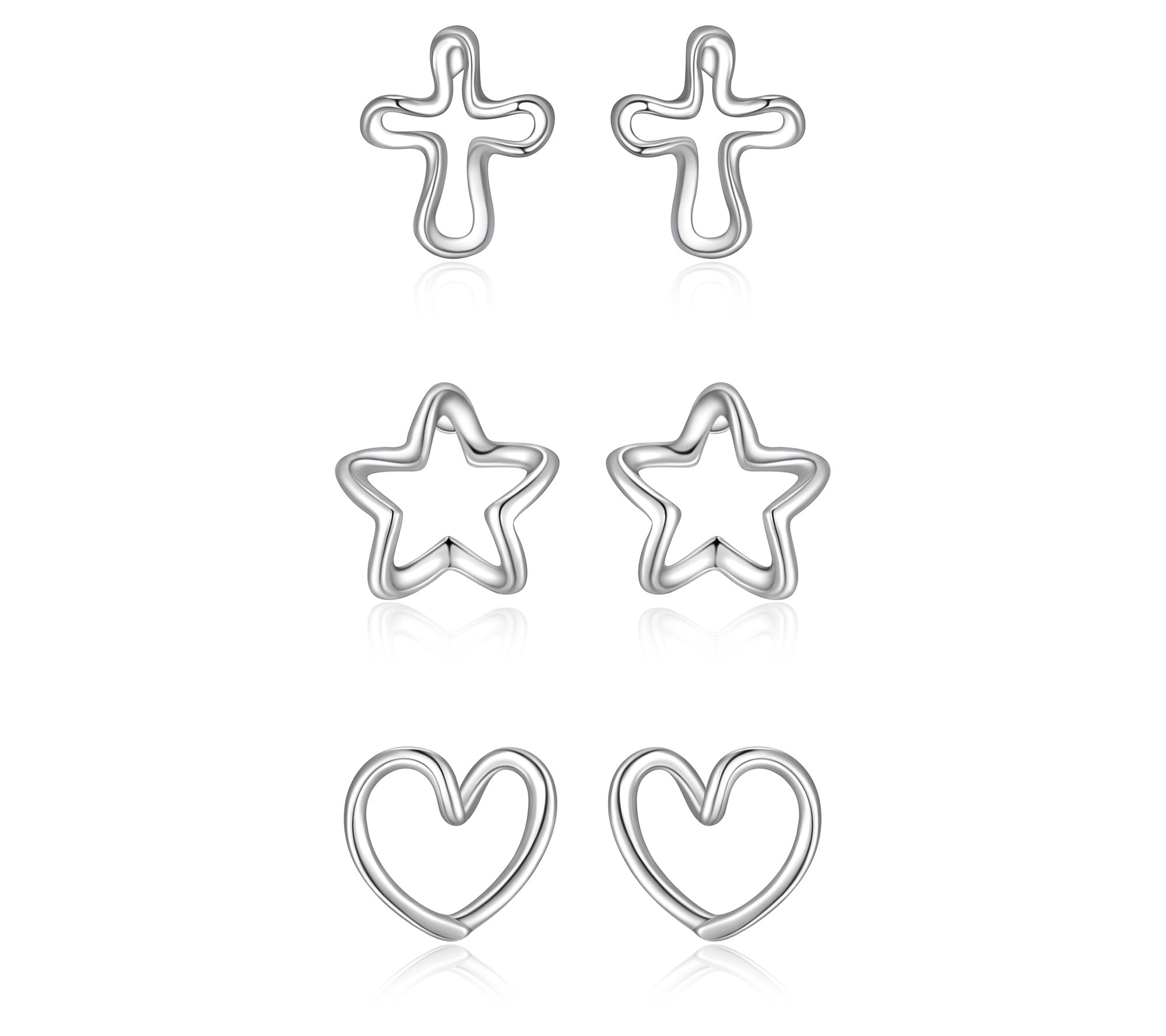 Silver Style Star, Heart & Cross Stud Earrings t, Sterling