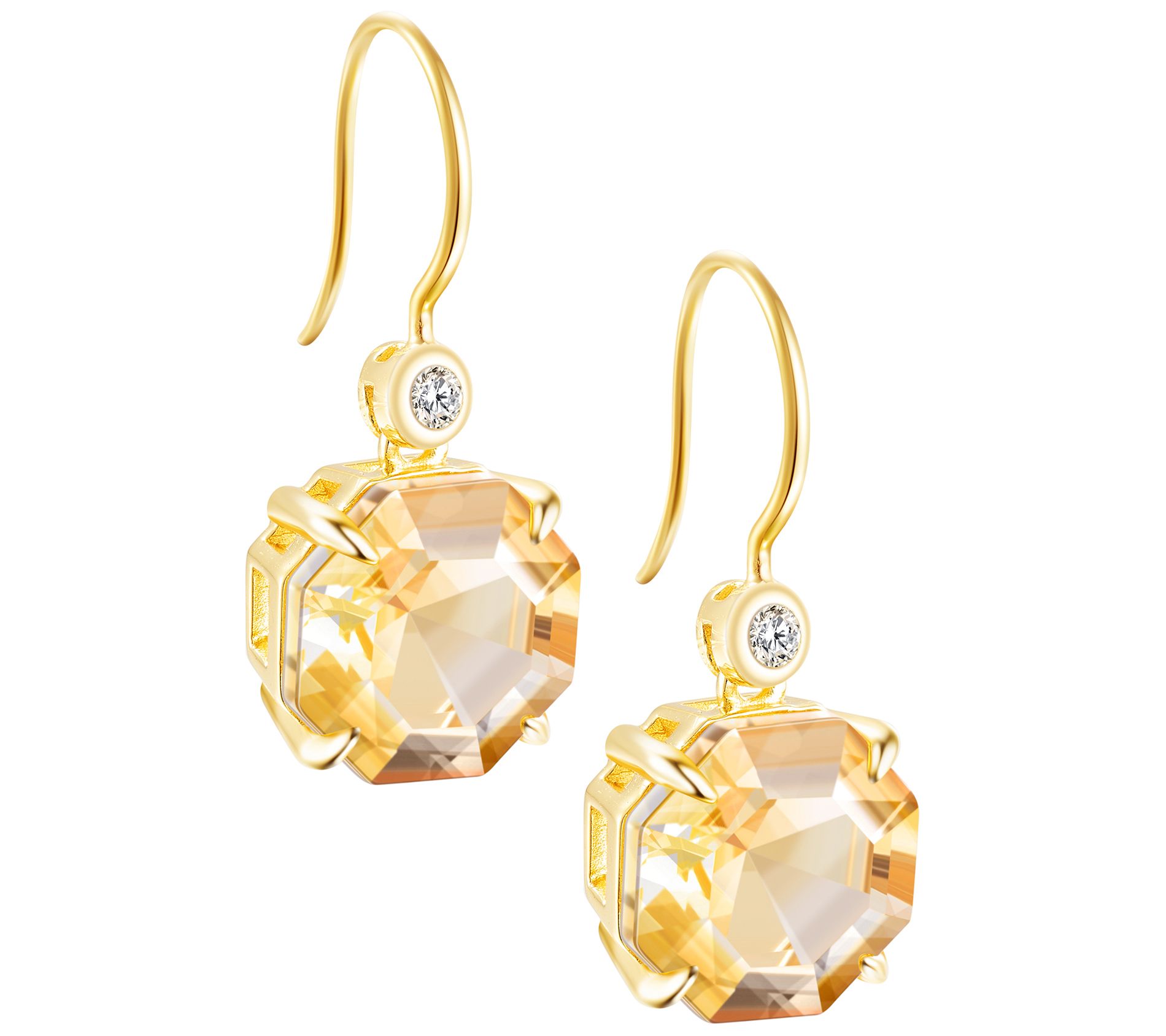 Affinity Gems Citrine & White Zircon Drop Earri ngs, 14K Plate