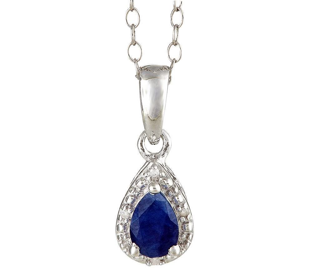 Sterling Pear Gemstone Pendant with Diamond Acc ent & Chain