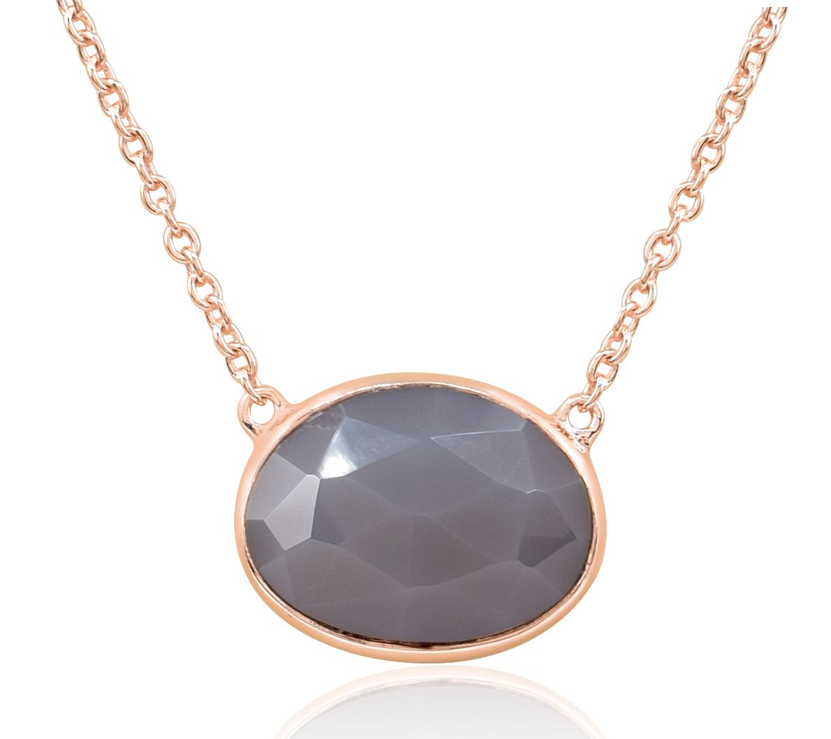 14K Rose Gold Plated Sterling Silver Gray Chalc edony Necklace