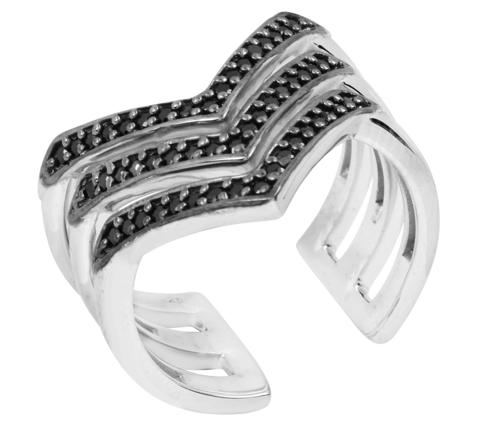 Affinity Gems Sterling Silver Multi-Row Black S inel Ring