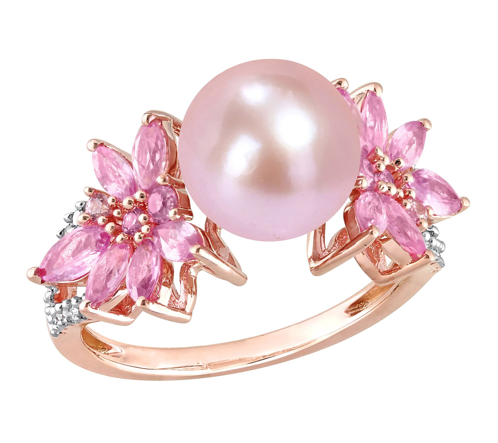 Bellini Cultured Pearl, Pink Sapphire & Diamond Ring, 14K Gold