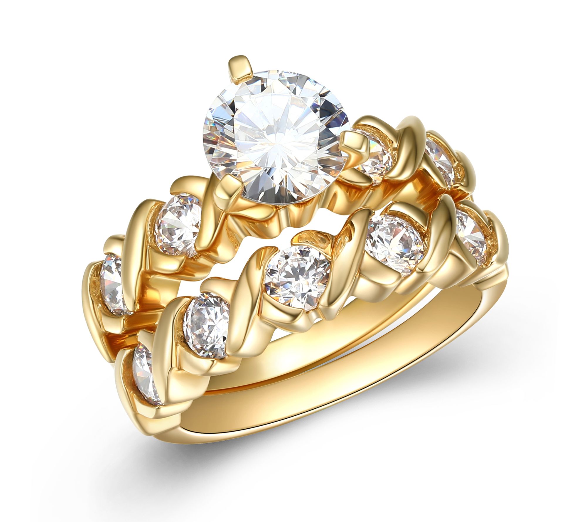 Diamonique 5.10 cttw  Wedding Ring Set, 18K Gol Clad