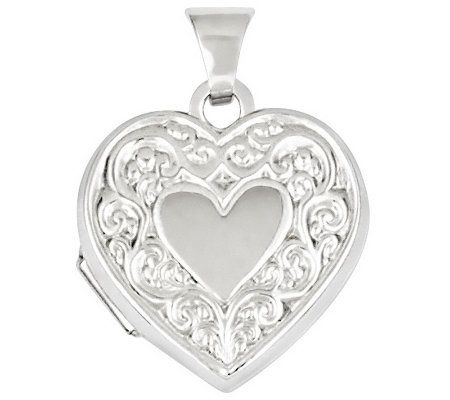 Scroll Heart Locket, 14K Gold