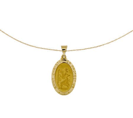 Polished Saint Christopher Pendant w/ 18 Chain , 14K Gold