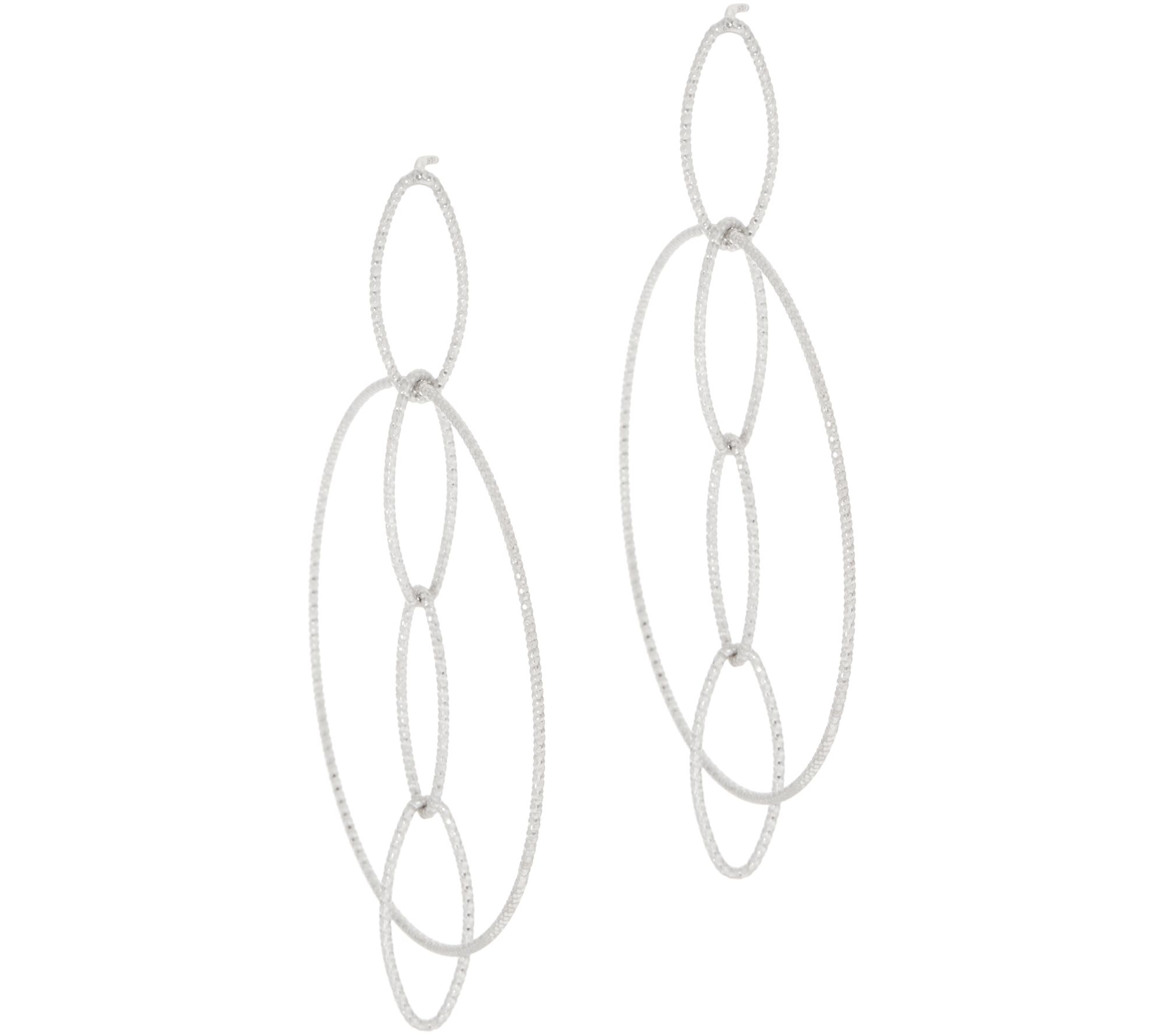Italian Silver Diamond Cut Marquise Drop Circle Hoop Earrings