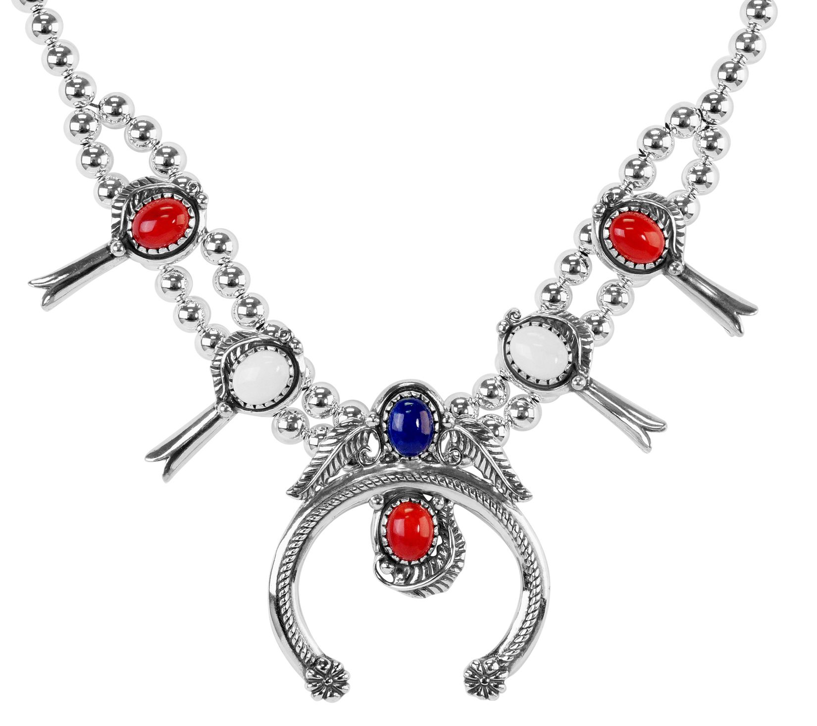 American West Sterling Gemstone Squash Bloss om Necklace