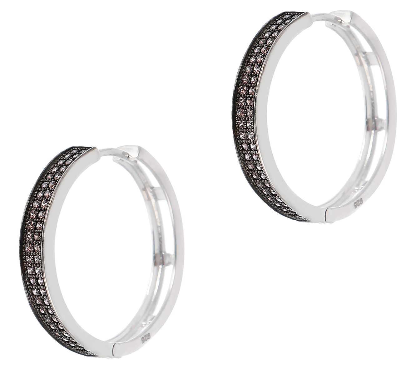 Mistero Sterling Silver Cubic Zirconia Round Ho p Earrings