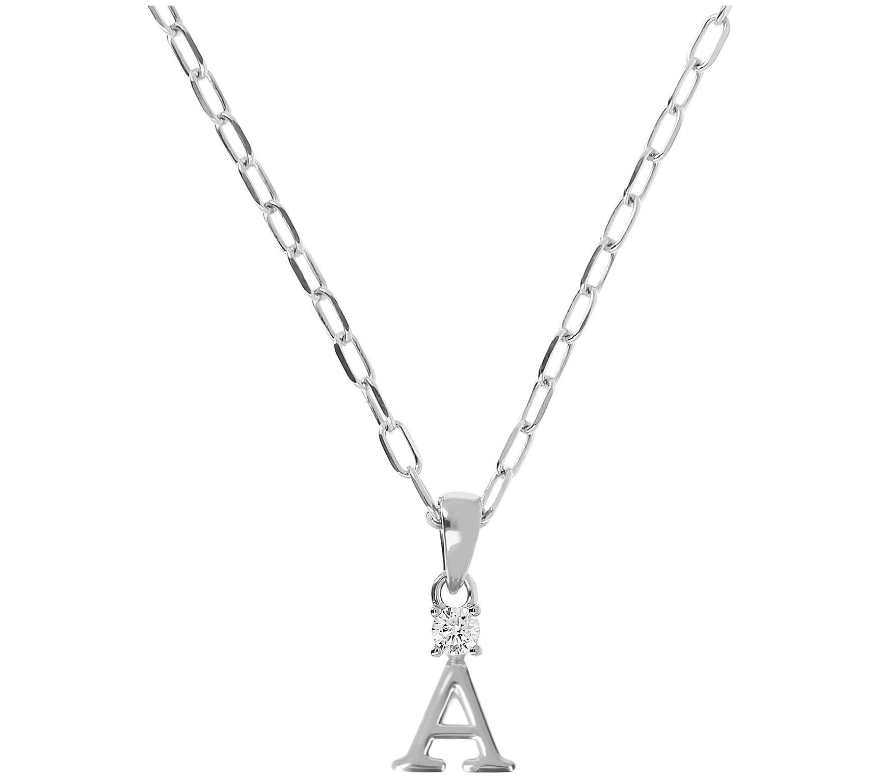 Diamonique Initial Pendant w/ Paperclip Link Chain, Sterling