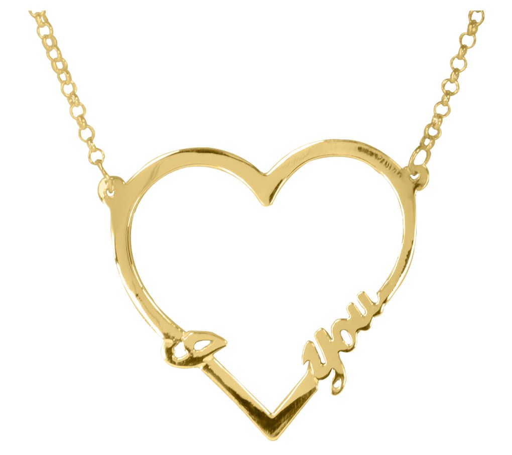 14K Gold Plated Open Heart I Love You Sterling ecklace