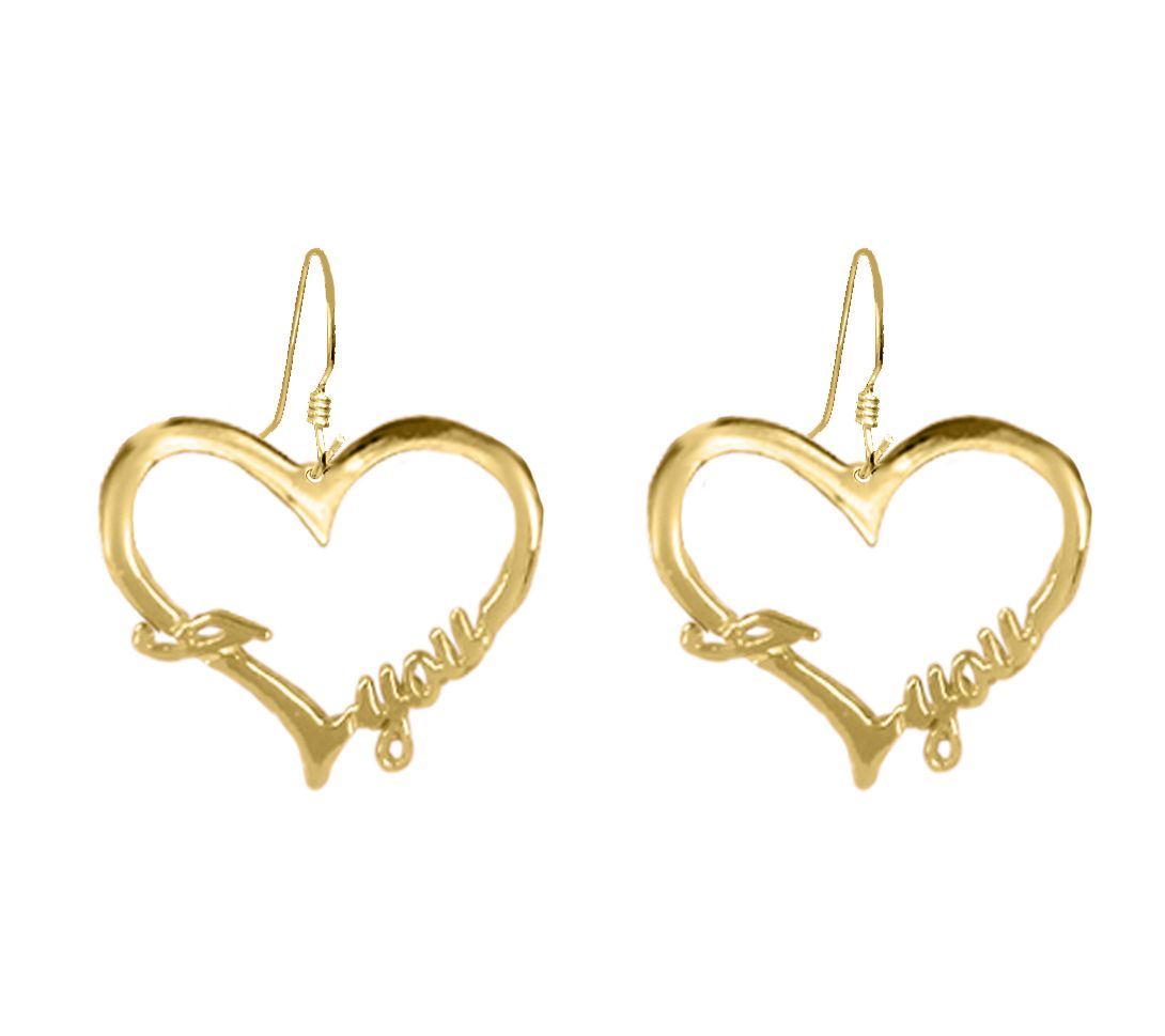 14K Gold Plated Open Heart 'I Love You' Earring
