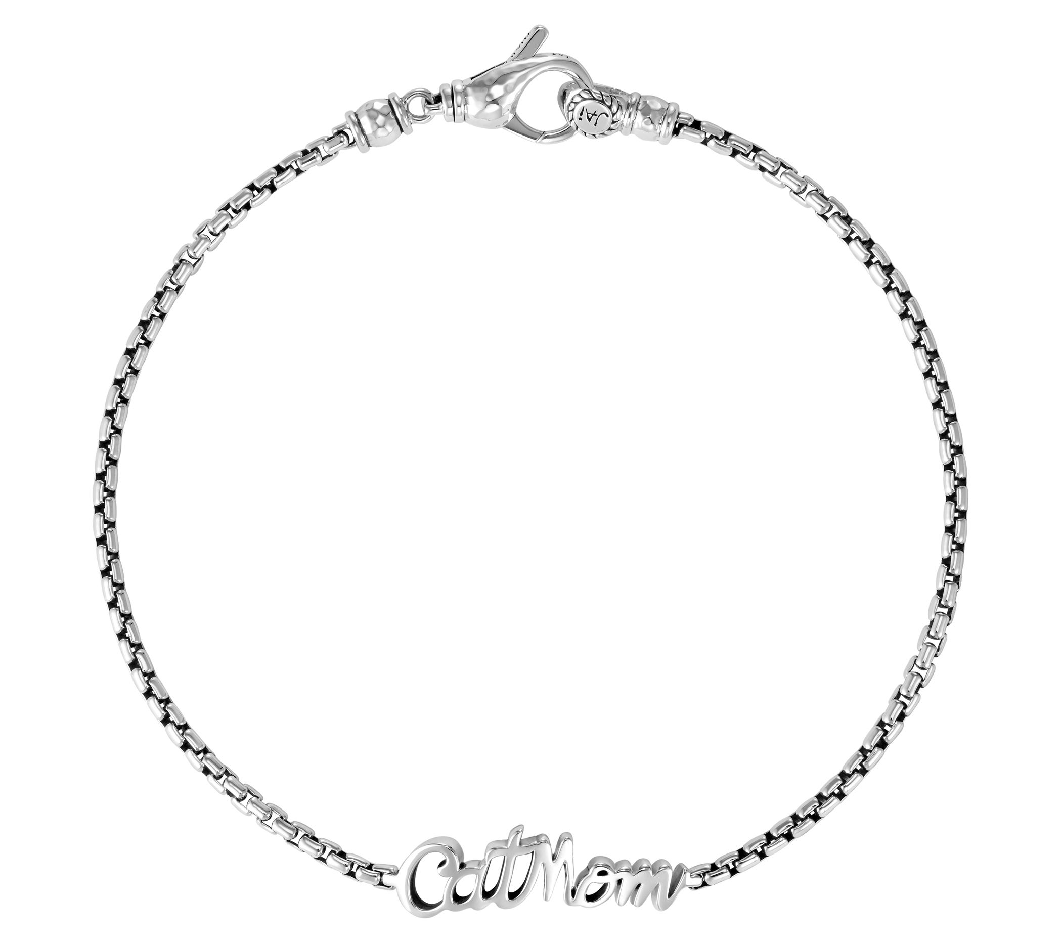JAI Sterling Silver Cat Mom 2.7mm Box Chain Ank e Bracelet