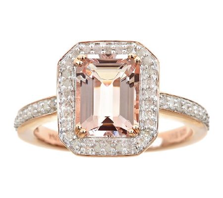 1.65cttw Morganite & Pave Diamond Halo Ring, St erling 14K Ros