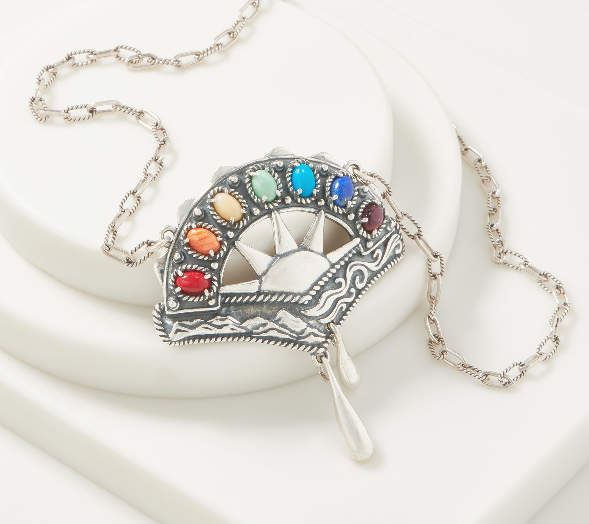American West Sterling Silver Rainbow Sun Gem Necklace